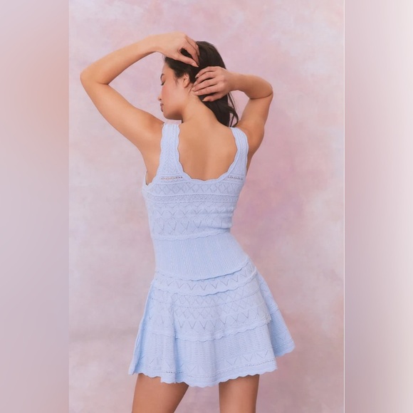 NEW LoveShackFancy Ronelle Pointelle Scallop Mini Dress Morning Tide Blue size S - Picture 6 of 12